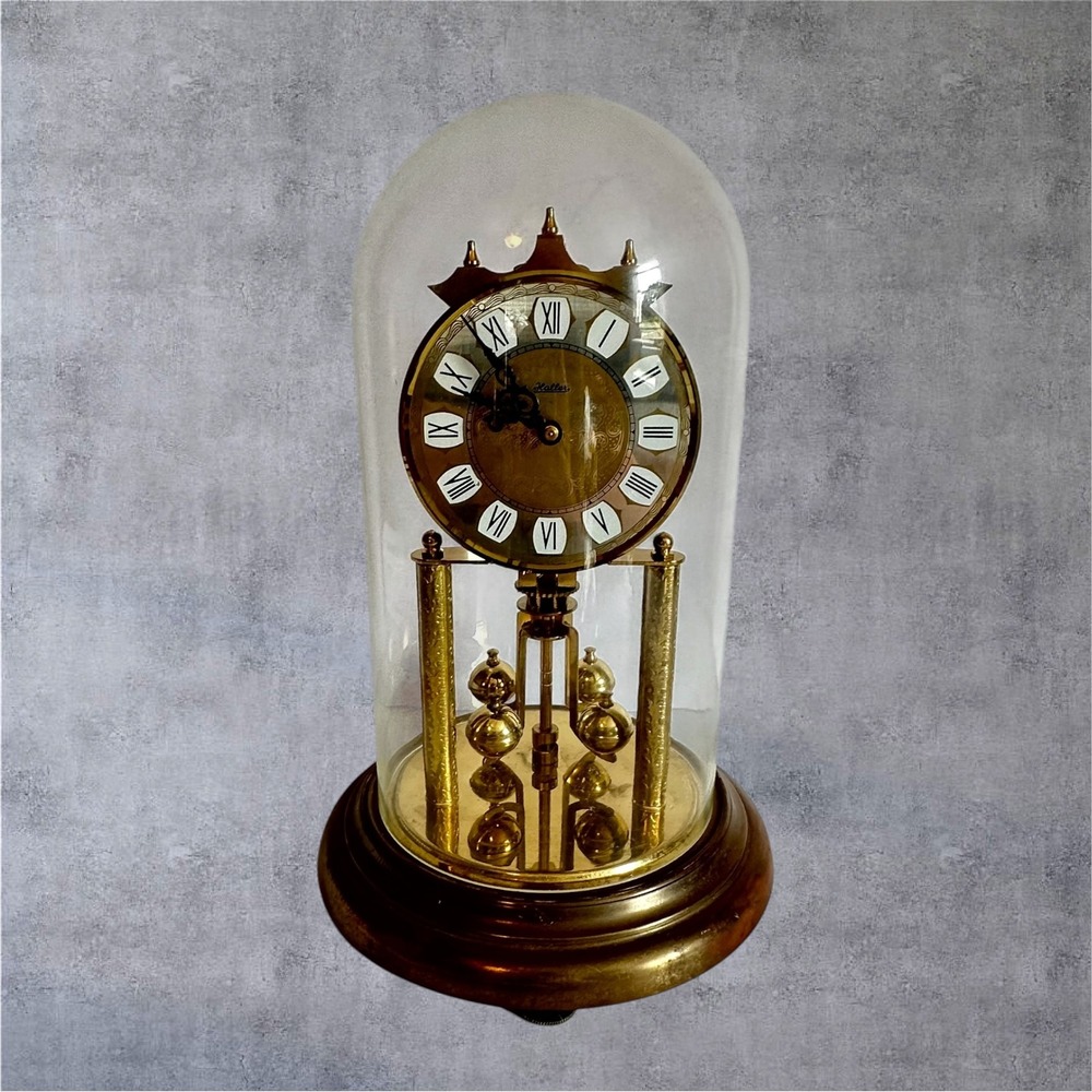 Haller Anniversary Clock Vintage Gold Tone Glass Dome West Germany - Needs Work